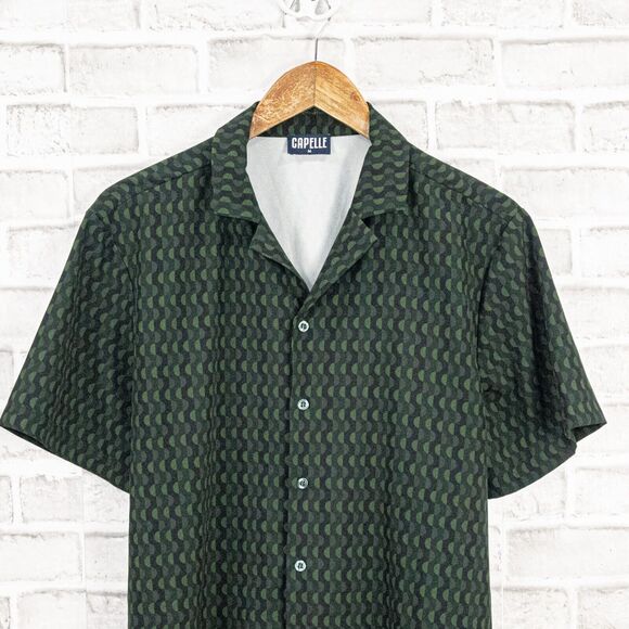 CAPELLE Miami Men's camp Collar Tailored shirt in green Medium - Picture 4 of 6